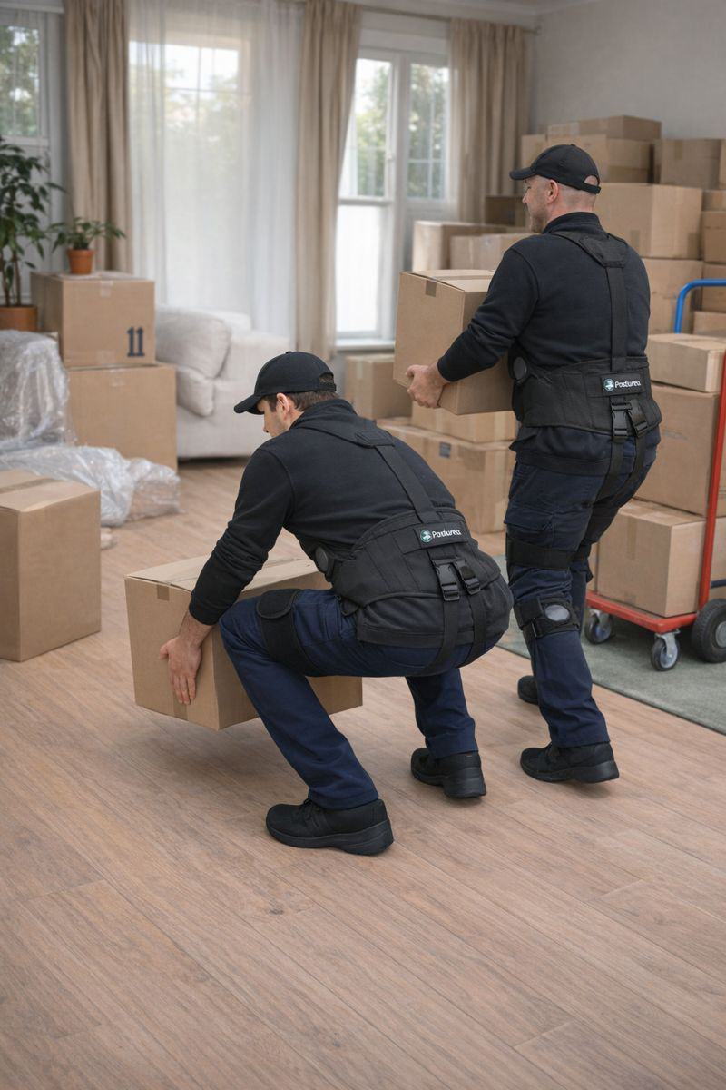 Deux déménageurs préparant la manutention d’un carton